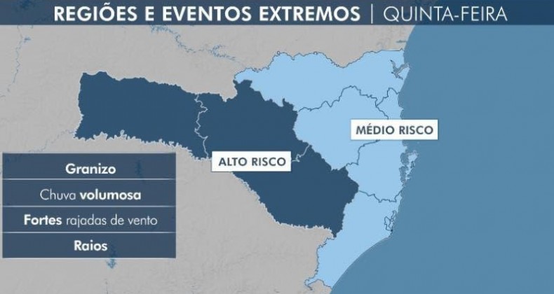 Temporais nesta quinta-feira em parte de SC